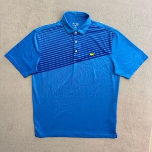Masters Tech Polo Shirt Medium Men's Short Sleeve Golf Stretch Comfort Blue Logo